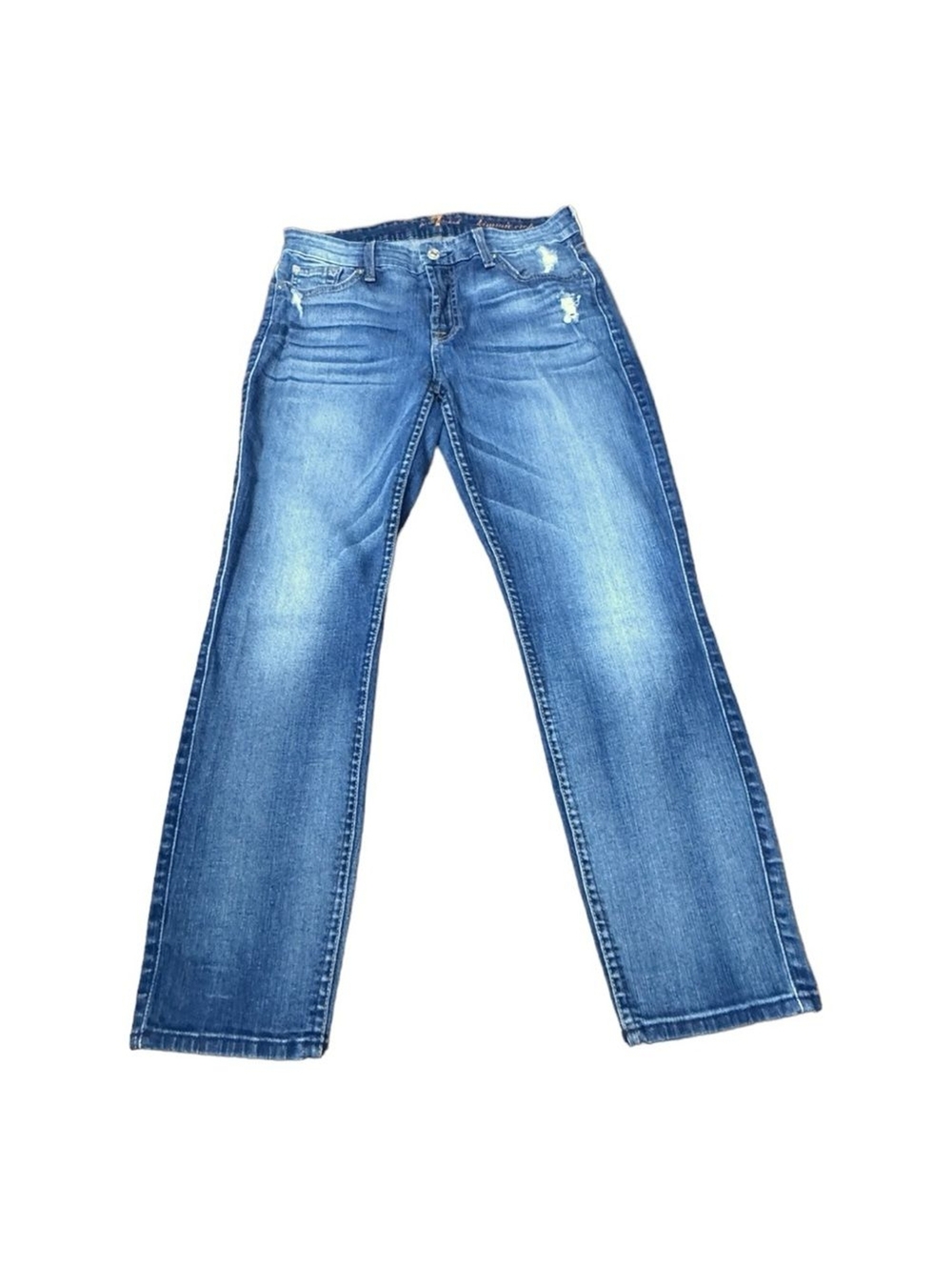 7 For All Mankind Kimmie Crop Blue Denim Stretch Casual Zip Women’s Size 30